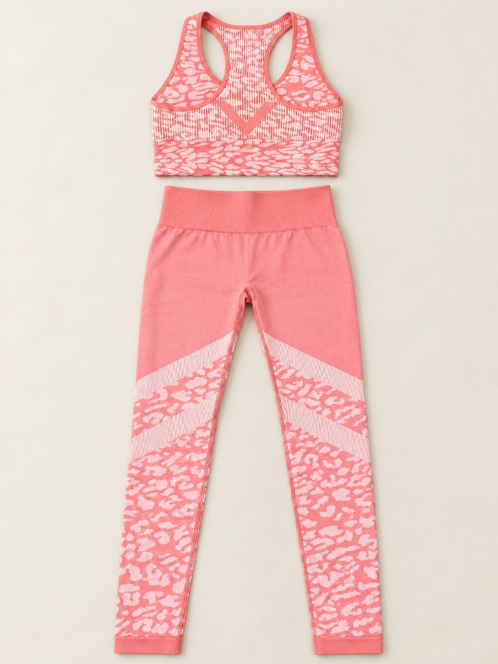 Varley Pink Animal Print Seamless Legging & Bra Set XS